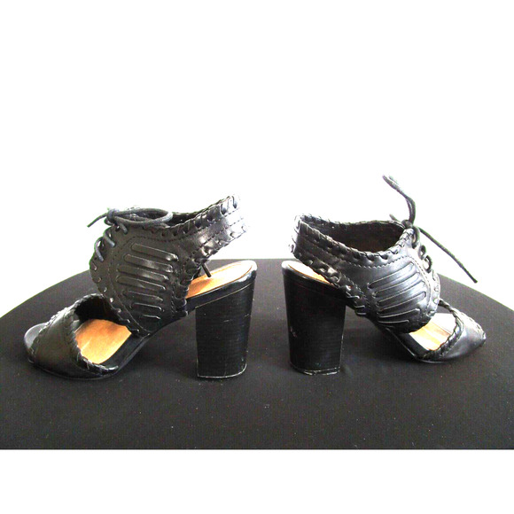 Restricted Black Faux Leather Whipstitch Ankle Strap High Heel Sandals Women 7 - Picture 7 of 11